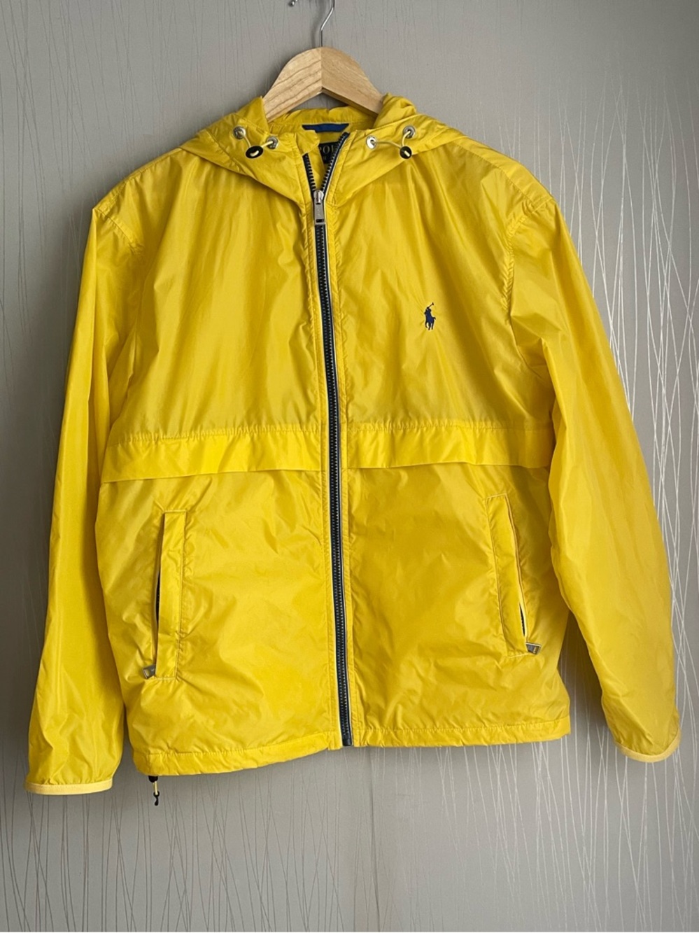 Polo Ralph Lauren Yellow Nylon Windbreaker Jacket Mens Small Hooded Full Zip